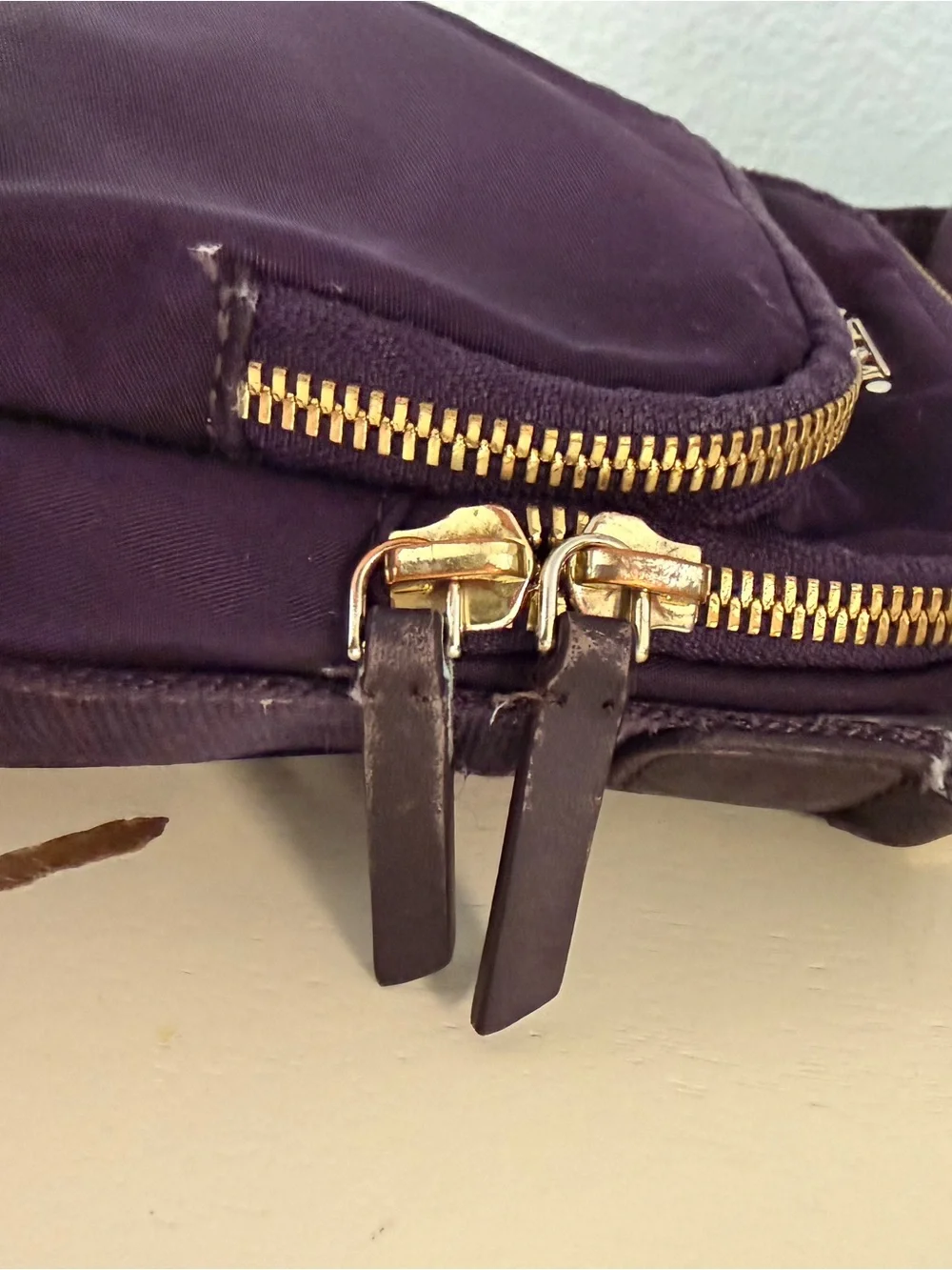 TUMI Nylon Crossbody Bag Purple Gold Hardware Repair Project As Is